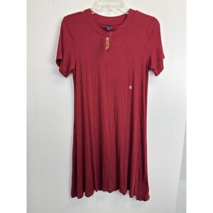 American Eagle Juniors Size L‎ T-Shirt Ribbed Knit Dress Burgundy Short Sleeve